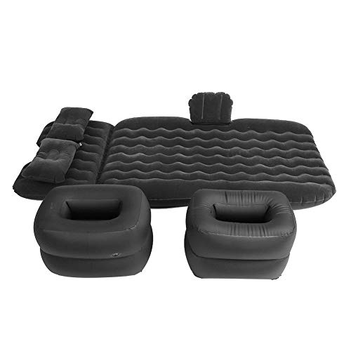 Estink Colchón de aire para coche, colchón de camping y colchoneta aislante, colchoneta para dormir para turismo al aire libre, camping de PVC + flocado, con bomba y sillas hinchables, cojines (negro)