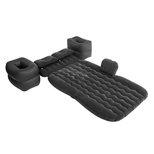 Estink Colchón de aire para coche, colchón de camping y colchoneta aislante, colchoneta para dormir para turismo al aire libre, camping de PVC + flocado, con bomba y sillas hinchables, cojines (negro)