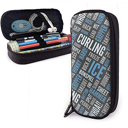 Estuche de lápices de cuero de gran capacidad Curling Lingo, bolsa de almacenamiento multifunción con cremallera, papelería para estudiantes, regalo de oficina