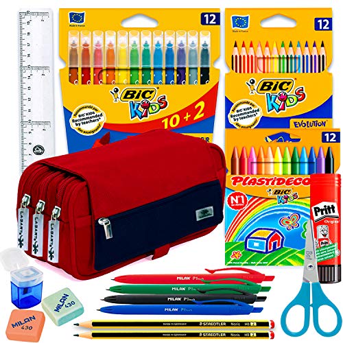 Estuche Escolar Pack material escolar kawaii Estuches Grandes - Estuches Escolares Utiles Escolares Papeleria Escolar Materiales Escolares Estuches 3 Cremalleras Pinturas para Niño y Niña