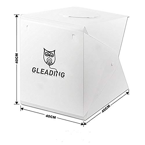 Estudio de Fotografía Mini portátil Gleading 40x40x40cm Carpa Luminosa Lightroom con luz LED. Kit de Caja de luz: Carpa Plegable + Dos Fondos (Blanco y Negro) Estudio de Fotografía Mini portátil Gleading 40x40x40cm Carpa Luminosa Lightroom con luz LED. Kit de Caja de luz: Carpa Plegable + Dos Fondos (Blanco y Negro)