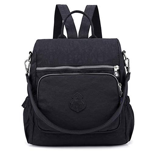 Estwell Mochila Mujer Casual Bolso Mochila Antirrobo Impermeable Nylon Mochila Escuela Multifuncional Gran Capacidad Bolso Bandolera Mochila de Viaje, Negro