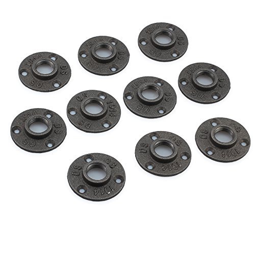 eSynic 10 pcs Montaje de Tubería 3/4'' BSP Estante de Pared de Soporte de Tubería Metálica 10 Bridas de Tubería de Fundición Maleable para 69mm con 3 Orificios Decoración Estilo Industrial Vintage