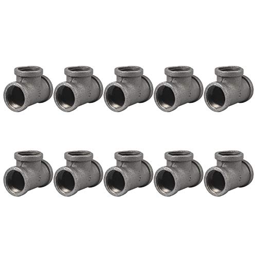 eSynic 1/2 '' 10PCS Accesorios de Tubería Industrial Tee Tubería de Hierro Maleable Tubería de Rosca Mental Estantería Accesorios Montados en la pared para Estanterías de Bricolaje Iluminación Retro