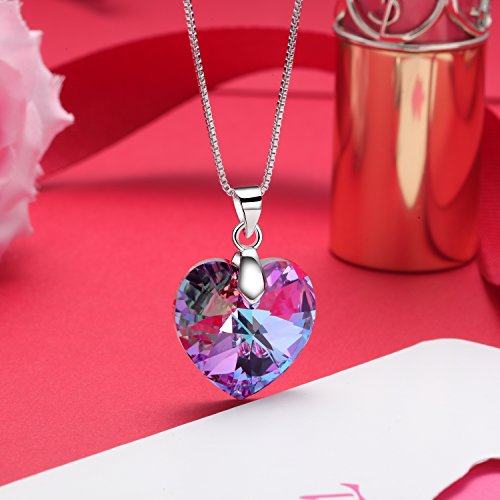 Etanoluv Corazón Collar colgante Swarovski Collar Para Mujer Chica Morado