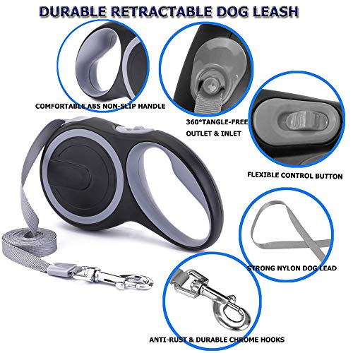 Etechydra Correa retráctil para perro gris, reflectante de 5 m, cinta de nailon, correa para perro, correa para perros pequeños y medianos Etechydra Correa retráctil para perro gris, reflectante de 5 m, cinta de nailon, correa para perro, correa para perros pequeños y medianos