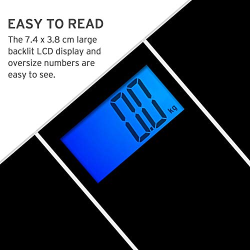 Etekcity Báscula de Baño Digital con Tecnología Step-On, 180 kg/ 400 lbs, Gran Pantalla LCD Retroiluminada (74×38mm) con Dígitos Grandes, Auto-On/Off, Cinta Métrica y Baterías Incluidas, 4074S