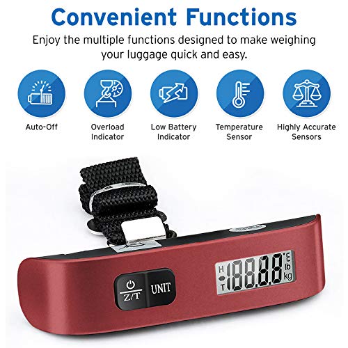 ETEKCITY Báscula de Equipaje (0,05kg / 0,01lb) Digital con Gancho (50 kg/ 110 LB), Pantalla LCD, Función de Tara y Datos-Bloqueados, Sensor de Temperatura, para Maletas Equipaje de Viaje EL11, Rojo ETEKCITY Báscula de Equipaje (0,05kg / 0,01lb) Digital con Gancho (50 kg/ 110 LB), Pantalla LCD, Función de Tara y Datos-Bloqueados, Sensor de Temperatura, para Maletas Equipaje de Viaje EL11, Rojo