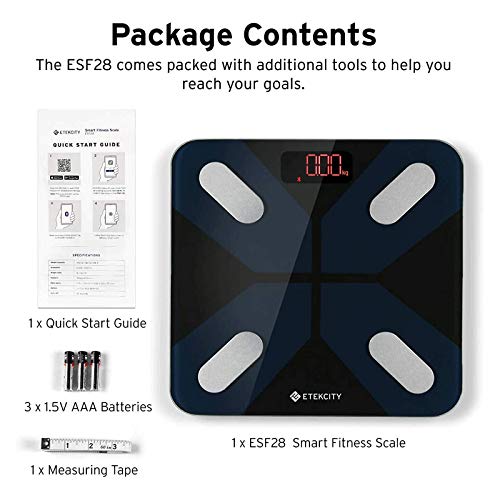 ETEKCITY Báscula Grasa Corporal Inteligente, Báscula Digital de Baño Hasta 180kg, Plataforma (300×300 mm) y Gran LED, 13 Parámetros Esenciales, Alta Precisión con Bluetooth, APP para Android e iOS ETEKCITY Báscula Grasa Corporal Inteligente, Báscula Digital de Baño Hasta 180kg, Plataforma (300×300 mm) y Gran LED, 13 Parámetros Esenciales, Alta Precisión con Bluetooth, APP para Android e iOS