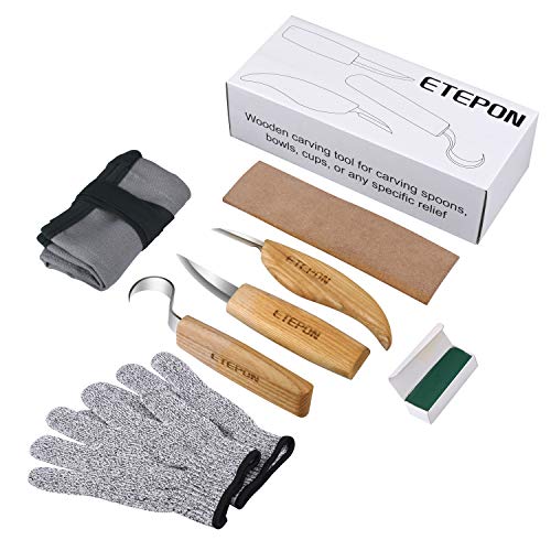 ETEPON Cuchillo para Madera 7 Piezas, Viene Cuchillo de Cuchara, Cuchillo de Sloyd, Cuchillo de Detalle, Afilador, Cera de Pulido, Aguantes, Bolsa (ET014) ETEPON Cuchillo para Madera 7 Piezas, Viene Cuchillo de Cuchara, Cuchillo de Sloyd, Cuchillo de Detalle, Afilador, Cera de Pulido, Aguantes, Bolsa (ET014)