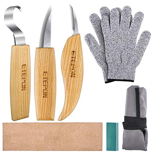 ETEPON Cuchillo para Madera 7 Piezas, Viene Cuchillo de Cuchara, Cuchillo de Sloyd, Cuchillo de Detalle, Afilador, Cera de Pulido, Aguantes, Bolsa (ET014) ETEPON Cuchillo para Madera 7 Piezas, Viene Cuchillo de Cuchara, Cuchillo de Sloyd, Cuchillo de Detalle, Afilador, Cera de Pulido, Aguantes, Bolsa (ET014)