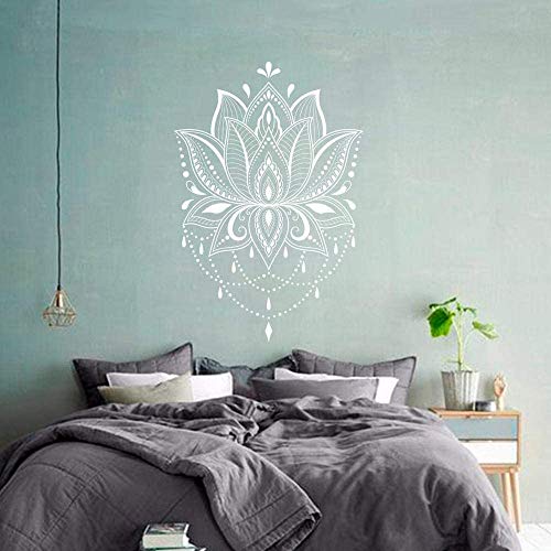 Etiqueta De La Pared De Lotus Vinyl Wall Decar Mandala Wall Decols Yoga Studio Decals Home Room Sticker Decal Lotus Wall Decal-62X42Cm Blanco