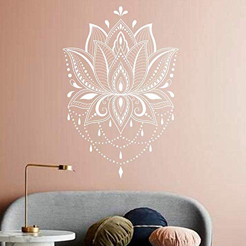 Etiqueta De La Pared De Lotus Vinyl Wall Decar Mandala Wall Decols Yoga Studio Decals Home Room Sticker Decal Lotus Wall Decal-62X42Cm Blanco