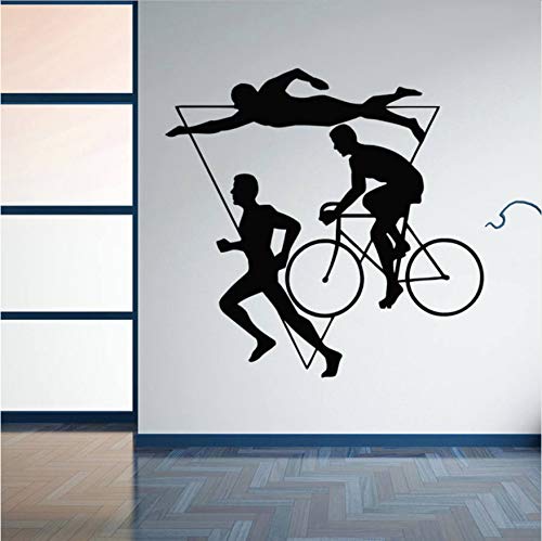 Etiqueta De La Pared Decoración Deportes Triatlón Pvc Múltiples Etapas De Competición Atlética Pared Natación Bicicleta Correr Murales 59X57Cm