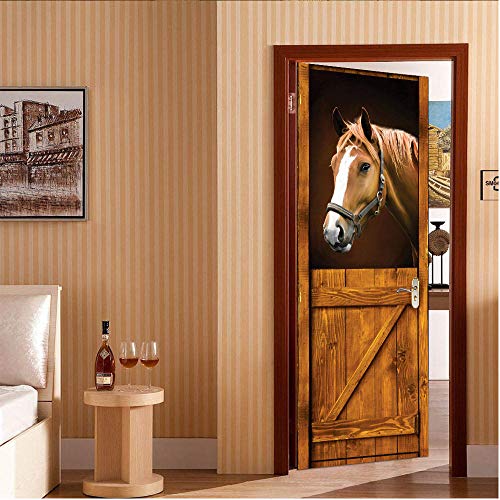 Etiqueta De La Puerta 3D Murales Diy Vinilo Caballo animal Papel Tapiz Carteles Pegatinas de Pared Para Dormitorio, cuarto de niños, arte moderno Decoraciones 77x200cm