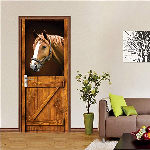 Etiqueta De La Puerta 3D Murales Diy Vinilo Caballo animal Papel Tapiz Carteles Pegatinas de Pared Para Dormitorio, cuarto de niños, arte moderno Decoraciones 77x200cm