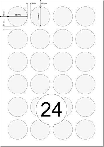 Etiquetas redondas, 40 mm de diámetro, 2400 marcadores autoadhesivos en blanco, A4, color blanco