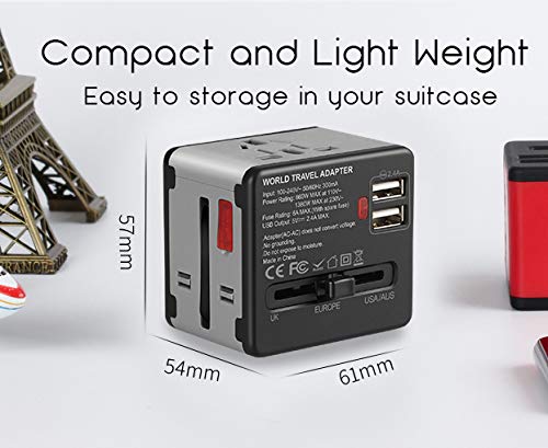 Etlephe Enchufe Adaptador Universal de Viaje, Adaptadores Internacionales con 2 USB para Americano Europeo Ingles Japón Chino Acerca de 150 Países, 100v-240v 6A Etlephe Enchufe Adaptador Universal de Viaje, Adaptadores Internacionales con 2 USB para Americano Europeo Ingles Japón Chino Acerca de 150 Países, 100v-240v 6A