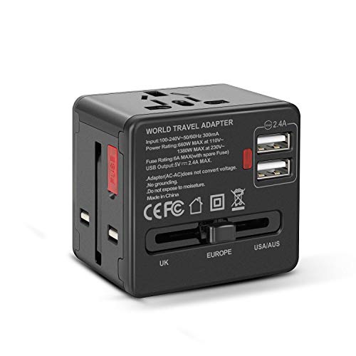 Etlephe Enchufe Adaptador Universal de Viaje, Adaptadores Internacionales con 2 USB para Americano Europeo Ingles Japón Chino Acerca de 150 Países, 100v-240v 6A Etlephe Enchufe Adaptador Universal de Viaje, Adaptadores Internacionales con 2 USB para Americano Europeo Ingles Japón Chino Acerca de 150 Países, 100v-240v 6A