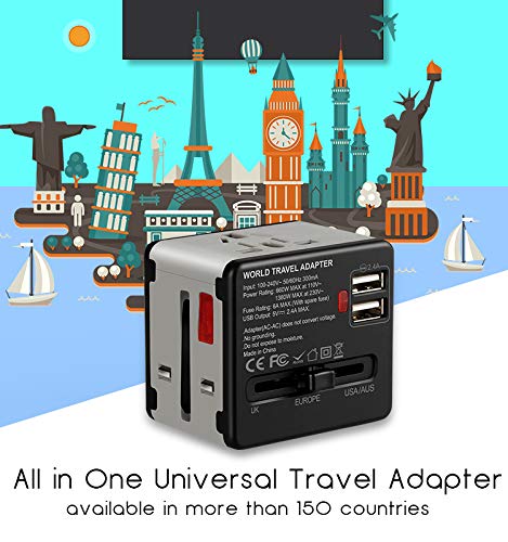 Etlephe Enchufe Adaptador Universal de Viaje, Adaptadores Internacionales con 2 USB para Americano Europeo Ingles Japón Chino Acerca de 150 Países, 100v-240v 6A Etlephe Enchufe Adaptador Universal de Viaje, Adaptadores Internacionales con 2 USB para Americano Europeo Ingles Japón Chino Acerca de 150 Países, 100v-240v 6A
