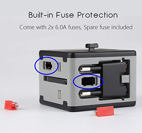 Etlephe Enchufe Adaptador Universal de Viaje, Adaptadores Internacionales con 2 USB para Americano Europeo Ingles Japón Chino Acerca de 150 Países, 100v-240v 6A Etlephe Enchufe Adaptador Universal de Viaje, Adaptadores Internacionales con 2 USB para Americano Europeo Ingles Japón Chino Acerca de 150 Países, 100v-240v 6A