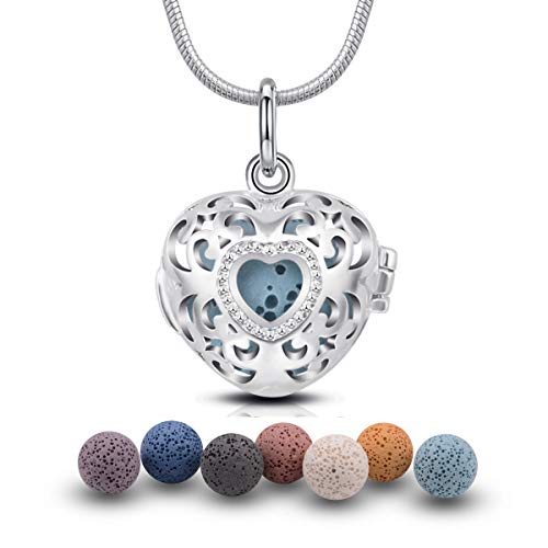 EUDORA Colgante Aromaterapia Mujer Corazon Difusor de Aroma, 12mm Piedra Volcánica para Aromaterapia Joyeria Perfume Jaula Bola de Lava 7pcs, Regalos para Madres Hermana Mujer EUDORA Colgante Aromaterapia Mujer Corazon Difusor de Aroma, 12mm Piedra Volcánica para Aromaterapia Joyeria Perfume Jaula Bola de Lava 7pcs, Regalos para Madres Hermana Mujer