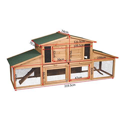 EUGAD Conejera de Exterior Madera Gallinero Jaula para Conejos Cobayas Hámster Caseta Conejo Animales Pequeños Impermeable 2 Niveles, 4 Puertas 230xH99xT74cm 0033HT