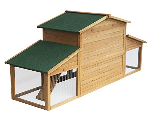 EUGAD Conejera de Exterior Madera Gallinero Jaula para Conejos Cobayas Hámster Caseta Conejo Animales Pequeños Impermeable 2 Niveles, 4 Puertas 230xH99xT74cm 0033HT