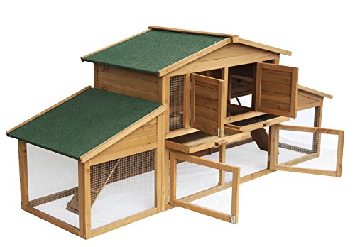 EUGAD Conejera de Exterior Madera Gallinero Jaula para Conejos Cobayas Hámster Caseta Conejo Animales Pequeños Impermeable 2 Niveles, 4 Puertas 230xH99xT74cm 0033HT