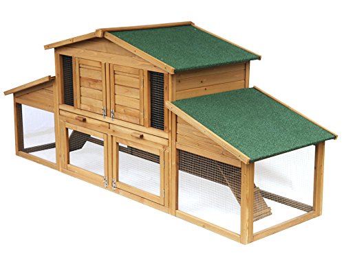 EUGAD Conejera de Exterior Madera Gallinero Jaula para Conejos Cobayas Hámster Caseta Conejo Animales Pequeños Impermeable 2 Niveles, 4 Puertas 230xH99xT74cm 0033HT