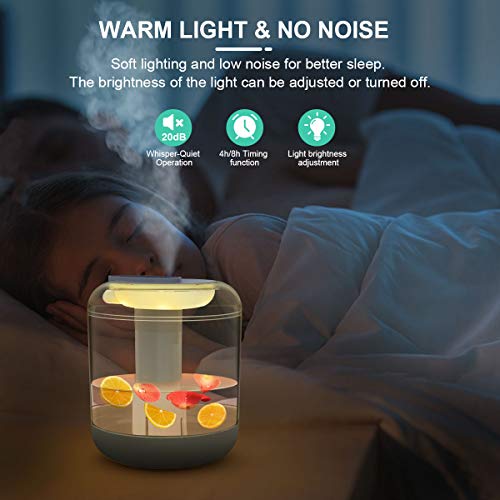 EUKO humidificador ultrasónico silencioso 1000ml humidificadores de Aire con alimentación USB Apagado automático con luz de Noche para Dormitorio de bebé, guardería, Oficina