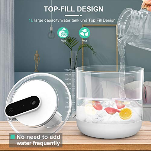 EUKO humidificador ultrasónico silencioso 1000ml humidificadores de Aire con alimentación USB Apagado automático con luz de Noche para Dormitorio de bebé, guardería, Oficina