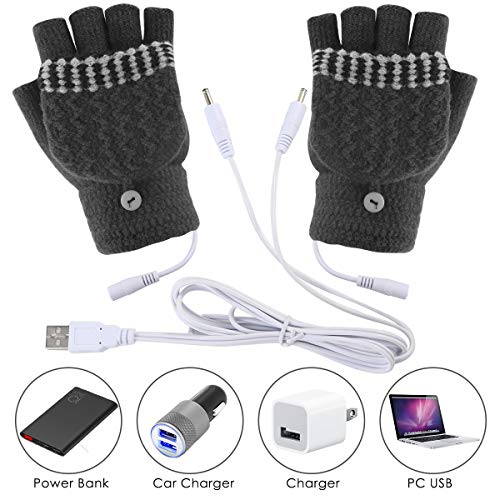 Eurobuy Guantes calefactados por USB, Guantes Unisex de Invierno para Mujeres y Hombres, Guantes cálidos de diseño Lavable, Manos Completas y Medias Guantes cálidos para computadora portátil