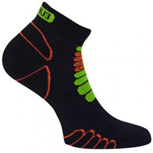 Eurosocks 6309 Plata DryStat Sprint Peso Ligero Corriendo, Caminando, Gimnasio Calcetines de Corte bajo con Fascitis Plantar compresión – 1 par, Negro/Naranja, pequeño