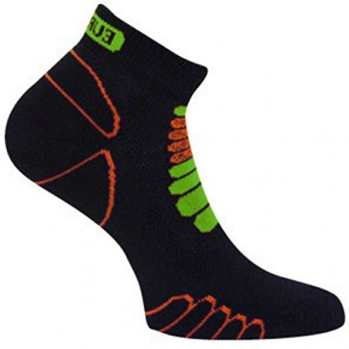 Eurosocks 6309 Plata DryStat Sprint Peso Ligero Corriendo, Caminando, Gimnasio Calcetines de Corte bajo con Fascitis Plantar compresión – 1 par, Negro/Naranja, pequeño