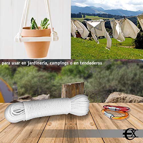 EUROXANTY® Cuerda para Tender Ropa | Resistente y Duradera Azoteas y Campings | Cuerda De Acampada Blanca 15mx 6mm