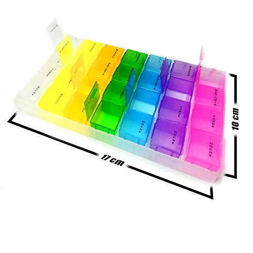 EUROXANTY® Pastillero semanal de 4 tomas | Compartimentos extraíbles | Organizador de pastillas grandes, medianas y pequeñas | Sistema de Lectura Braile | Compartimientos en Distintos Colores | COLOR