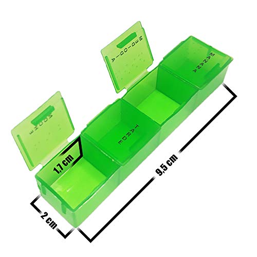 EUROXANTY® Pastillero semanal de 4 tomas | Compartimentos extraíbles | Organizador de pastillas grandes, medianas y pequeñas | Sistema de Lectura Braile | Compartimientos en Distintos Colores | COLOR