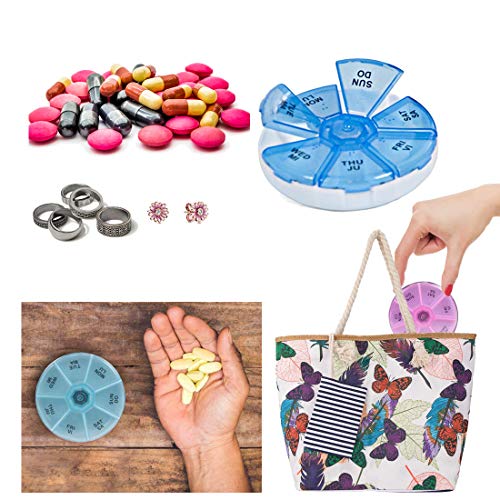 EUROXANTY Pastillero semanal | Organizador de pastillas transportable | Pastillero Redondo de 8 cm | Pastillas de diferentes tamaños (AZUL) EUROXANTY Pastillero semanal | Organizador de pastillas transportable | Pastillero Redondo de 8 cm | Pastillas de diferentes tamaños (AZUL)
