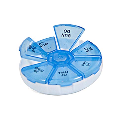 EUROXANTY Pastillero semanal | Organizador de pastillas transportable | Pastillero Redondo de 8 cm | Pastillas de diferentes tamaños (AZUL) EUROXANTY Pastillero semanal | Organizador de pastillas transportable | Pastillero Redondo de 8 cm | Pastillas de diferentes tamaños (AZUL)