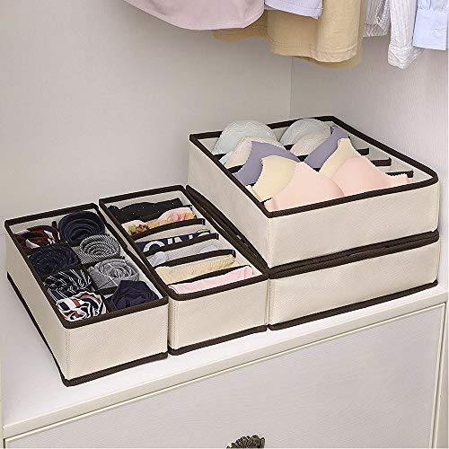 Evance Organizadores de Cajones para Ropa Interior, 6 Cajas Plegable Organizador de Almacenamiento para Almacenar Calcetines, Bufandas, Sujetador (Beige) Evance Organizadores de Cajones para Ropa Interior, 6 Cajas Plegable Organizador de Almacenamiento para Almacenar Calcetines, Bufandas, Sujetador (Beige)