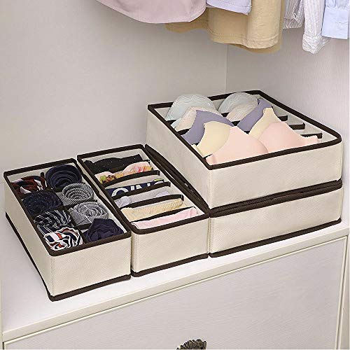 Evance Organizadores de Cajones para Ropa Interior, 6 Cajas Plegable Organizador de Almacenamiento para Almacenar Calcetines, Bufandas, Sujetador (Beige)