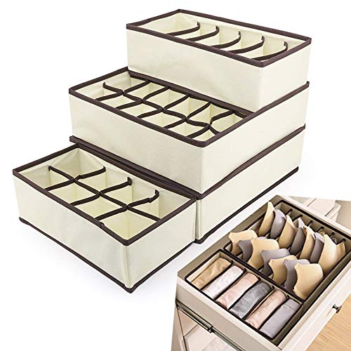 Evance Organizadores de Cajones para Ropa Interior, 6 Cajas Plegable Organizador de Almacenamiento para Almacenar Calcetines, Bufandas, Sujetador (Beige)