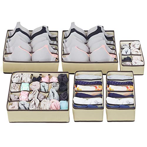 Evance Organizadores de Cajones para Ropa Interior, 6 Cajas Plegable Organizador de Almacenamiento para Almacenar Calcetines, Bufandas, Sujetador (Beige) Evance Organizadores de Cajones para Ropa Interior, 6 Cajas Plegable Organizador de Almacenamiento para Almacenar Calcetines, Bufandas, Sujetador (Beige)