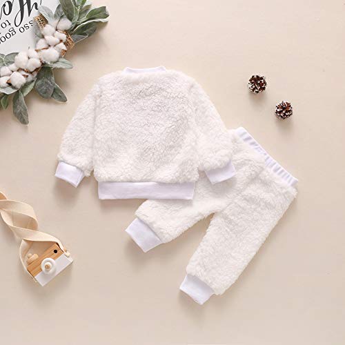 EVANJ Infant bebé Niños niñas Dibujos Animados Zorro Invierno Fleece Manga Larga Pullover Tops + Pantalones Trajes(3-18 Meses) (Blanco, 9-12 Months)