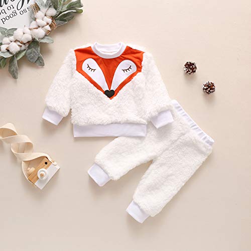 EVANJ Infant bebé Niños niñas Dibujos Animados Zorro Invierno Fleece Manga Larga Pullover Tops + Pantalones Trajes(3-18 Meses) (Blanco, 9-12 Months)