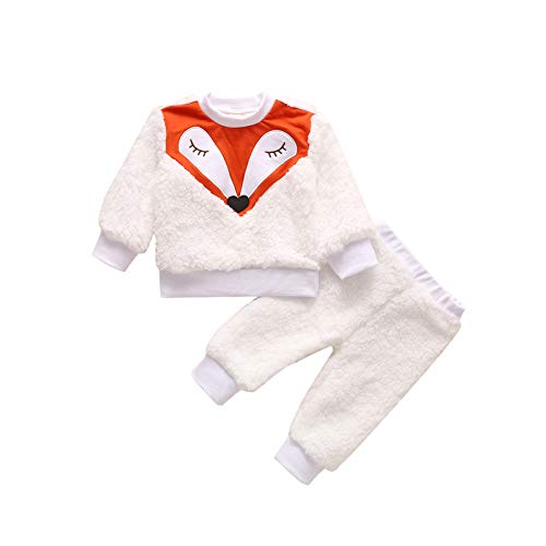 EVANJ Infant bebé Niños niñas Dibujos Animados Zorro Invierno Fleece Manga Larga Pullover Tops + Pantalones Trajes(3-18 Meses) (Blanco, 9-12 Months)