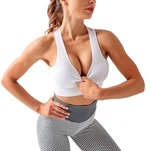 EVELIFE Mujer Sujetador Deportivo Alto Impacto Bra Almohadillas Extraíbles Sujetador de Entrenamiento Yoga Top(Blanco L)