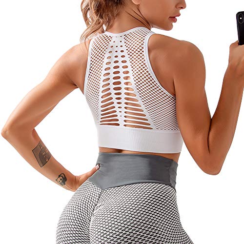 EVELIFE Mujer Sujetador Deportivo Alto Impacto Bra Almohadillas Extraíbles Sujetador de Entrenamiento Yoga Top(Blanco L)