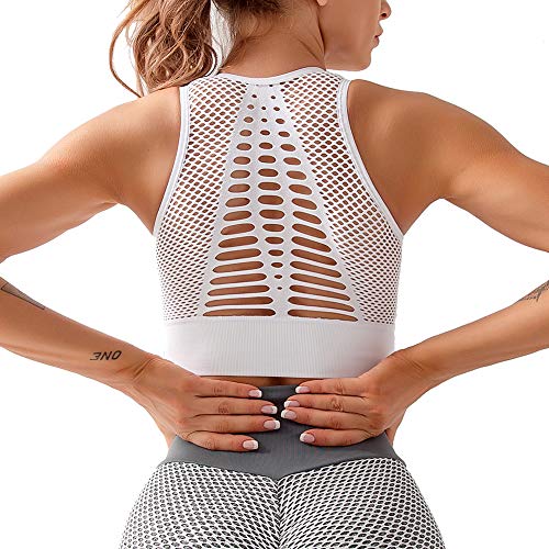 EVELIFE Mujer Sujetador Deportivo Alto Impacto Bra Almohadillas Extraíbles Sujetador de Entrenamiento Yoga Top(Blanco L)